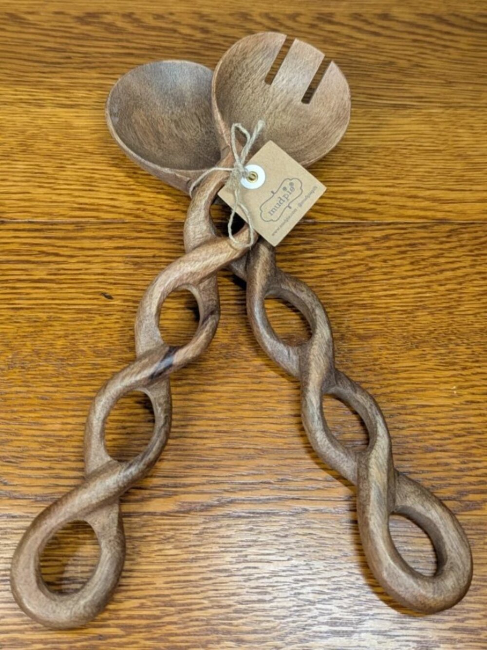 Mud Pie Hand Carved Wooden Salad Fork and Spoon Mud Pie Serving Set